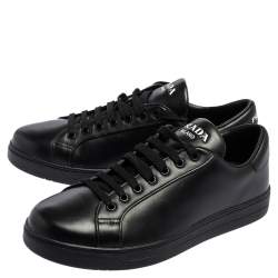 Pre Owned Prada Black Leather Logo Lace Low Top Sneakers Size 42