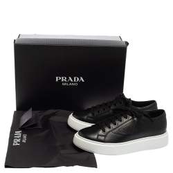 Pre Owned Prada Black Leather Low Top Sneakers Size 41