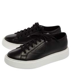 Pre Owned Prada Black Leather Low Top Sneakers Size 41