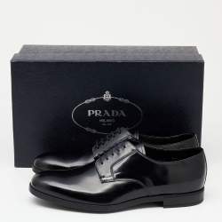 Pre Owned Prada Black Leather Lace Up Oxfords Size 41.5