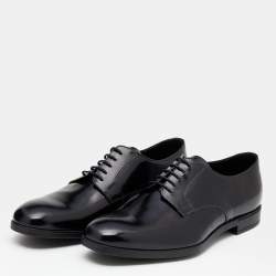 Pre Owned Prada Black Leather Lace Up Oxfords Size 41.5