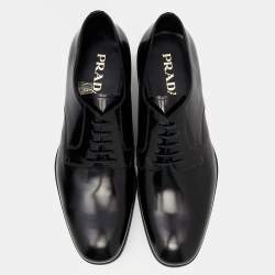 Pre Owned Prada Black Leather Lace Up Oxfords Size 41.5