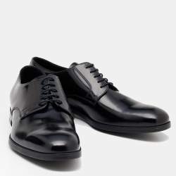 Pre Owned Prada Black Leather Lace Up Oxfords Size 41.5