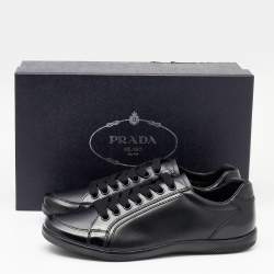 Prada Black Leather Low Top Sneakers Size 41