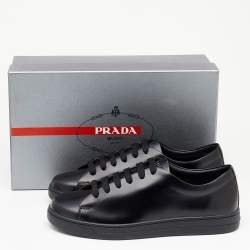 Pre Owned حذاء رياضي برادا جلد أسود بعنق قصير مقاس 41.5