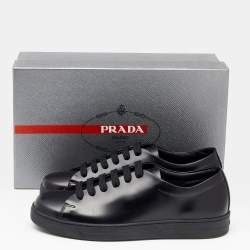 Prada Black Leather Lace Up Sneakers Size 41