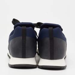 Pre Owned Prada Navy Blue/Black Nylon And Leather Lace-Up Low Top Sneakers Size 43.5