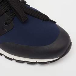 Pre Owned Prada Navy Blue/Black Nylon And Leather Lace-Up Low Top Sneakers Size 43.5