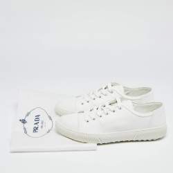  Prada White Leather And Canvas Lace Up sneakers Size 44.5