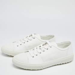  Prada White Leather And Canvas Lace Up sneakers Size 44.5
