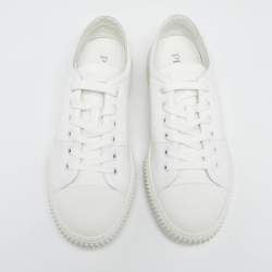  Prada White Leather And Canvas Lace Up sneakers Size 44.5