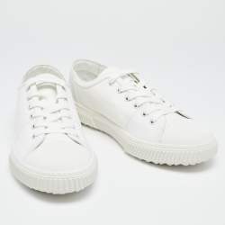  Prada White Leather And Canvas Lace Up sneakers Size 44.5
