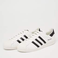 Prada x Adidas White/Black Leather Superstar Low Top Sneakers  Size 44.5