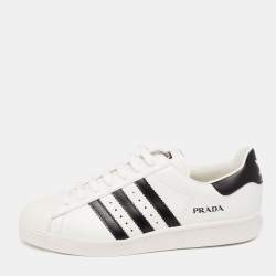 Prada x Adidas White/Black Leather Superstar Low Top Sneakers  Size 44.5
