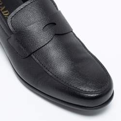Pre Owned Prada Black Saffiano Leather Penny Slip On Loafers Size 43.5