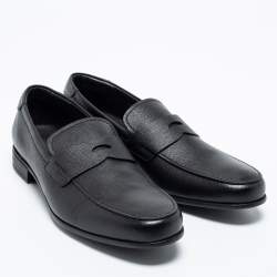 Pre Owned Prada Black Saffiano Leather Penny Slip On Loafers Size 43.5