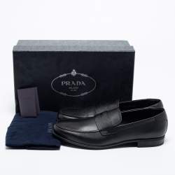 Pre Owned Prada Black Saffiano Leather Penny Slip On Loafers Size 43.5
