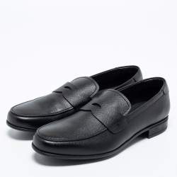 Pre Owned Prada Black Saffiano Leather Penny Slip On Loafers Size 43.5