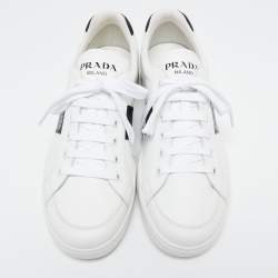 Pre Owned Prada White/Black Leather Low Top Sneakers  Size 44.5