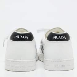 Pre Owned Prada White/Black Leather Low Top Sneakers  Size 44.5