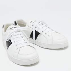 Pre Owned Prada White/Black Leather Low Top Sneakers  Size 44.5