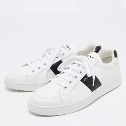 Pre Owned Prada White/Black Leather Low Top Sneakers  Size 44.5