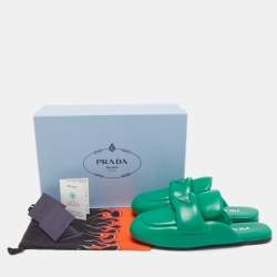Prada Green Leather Sabots Mule Size 38