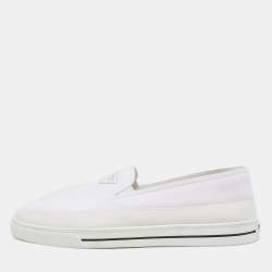 Prada White Nylon Logo Slip On Sneakers Size 43