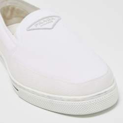 Prada White Nylon Logo Slip On Sneakers Size 43