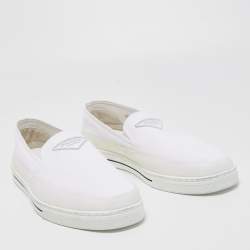 Prada White Nylon Logo Slip On Sneakers Size 43