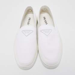 Prada White Nylon Logo Slip On Sneakers Size 43