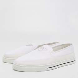 Prada White Nylon Logo Slip On Sneakers Size 43