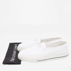 Prada White Nylon Logo Slip On Sneakers Size 43