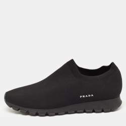 Prada Black Knit Fabric Slip On Sneakers Size 42