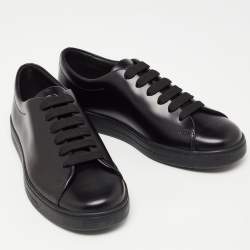 Prada Black Leather Lace Up Sneakers Size 39.5