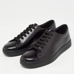Prada Black Leather Lace Up Sneakers Size 39.5