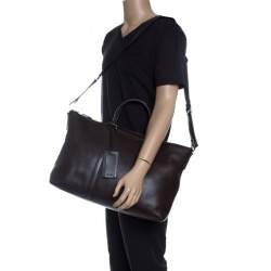 Pre Owned Prada Dark Brown Leather Luggage Weekender Bag