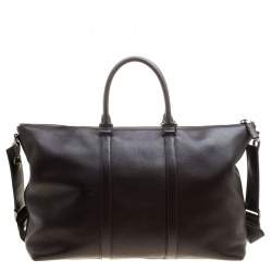 Pre Owned Prada Dark Brown Leather Luggage Weekender Bag