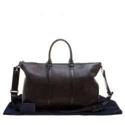 Pre Owned Prada Dark Brown Leather Luggage Weekender Bag