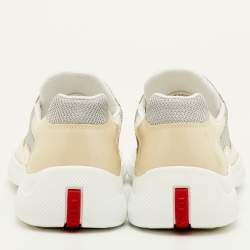 Pre Owned Prada Sport Size 41.5 Beige/Grey Mesh and Patent Leather Low Top Sneakers