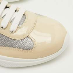 Pre Owned Prada Sport Size 41.5 Beige/Grey Mesh and Patent Leather Low Top Sneakers
