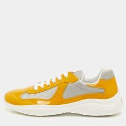 Pre Owned Prada Sport Size 41.5 Yellow/Grey Mesh and Patent Leather Low Top Sneakers