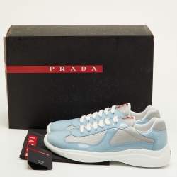 Pre Owned حذاء رياضي برادا سبورتس أمريكاز كاب شبكة وجلد رصاصي/أسود عق منخفض مقاس 40