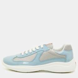 Pre Owned Prada Sport America's Cup Size 41.5 Blue/Grey Mesh and Patent Leather Low Top Sneakers