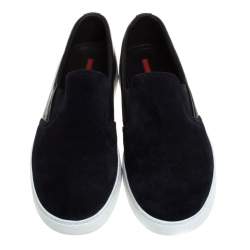Pre Owned Prada Sport Blue/Black Suede Leather Slip On Sneakers Size 41