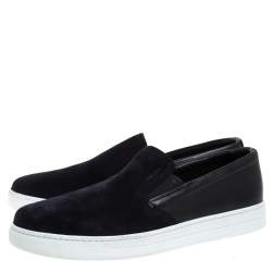 Pre Owned Prada Sport Blue/Black Suede Leather Slip On Sneakers Size 41