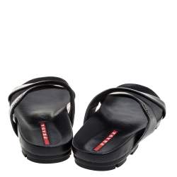 Pre Owned Prada Sport Black Leather Cross Strap Flat Sandals Size 42