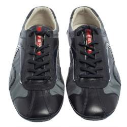 Pre Owned Prada Sport Navy Blue Leather and Nylon Lace Up Sneakers Size 42