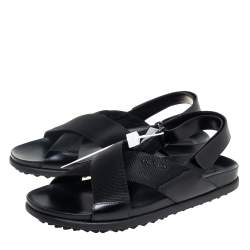 Pre Owned  Prada Sport Black Nylon And Leather Flat Slingback Sandals Size 40