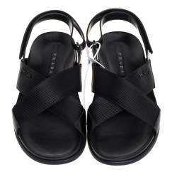  Prada Sport Black Nylon And Leather Flat Slingback Sandals Size 40
